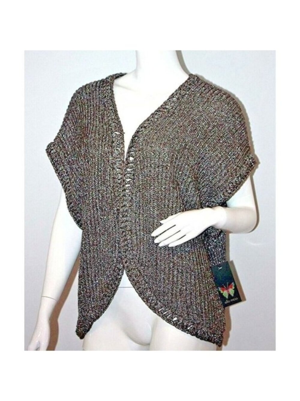 ELLA MOSS Black Label GLITTER Knit ANTHROPOLOGIE Metallic CARDIGAN TOP L